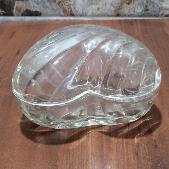 Vintage Heart Shape Crystal Clear Glass Trinket Box Candy Dish - Picture 5 of 13